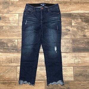 Democracy Navy Distressed Cropped Jeans